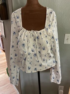 wild fable White Floral Square-Neck Long Sleeve Blouse